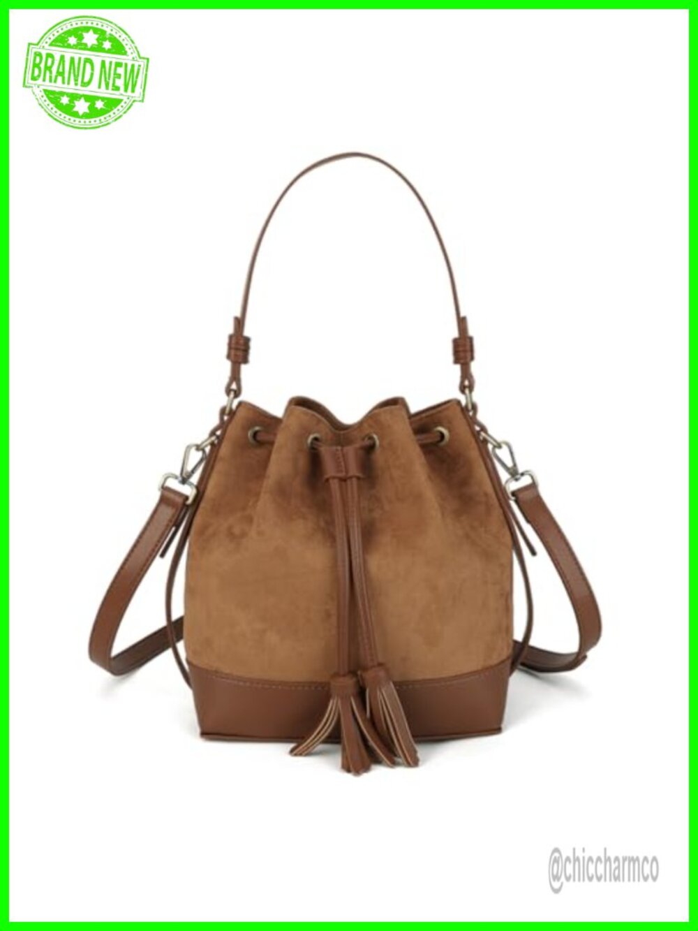 Faux Suede Slouchy Bucket Bag Tassel Crossbody Purse